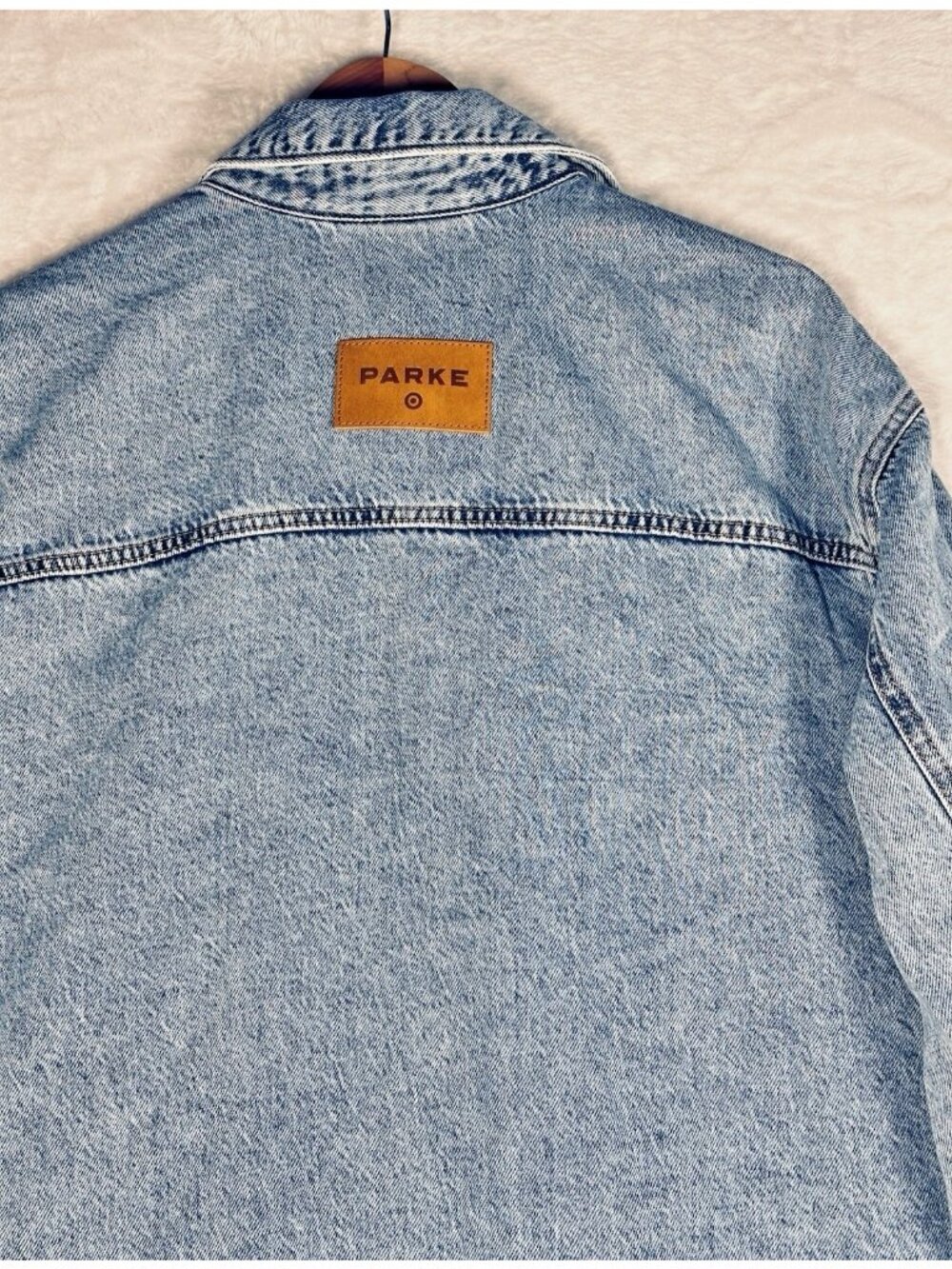Parke Target Denim Shacket Shirt Jacket Light Wash Oversized Button Front Sz XL - Picture 9 of 16